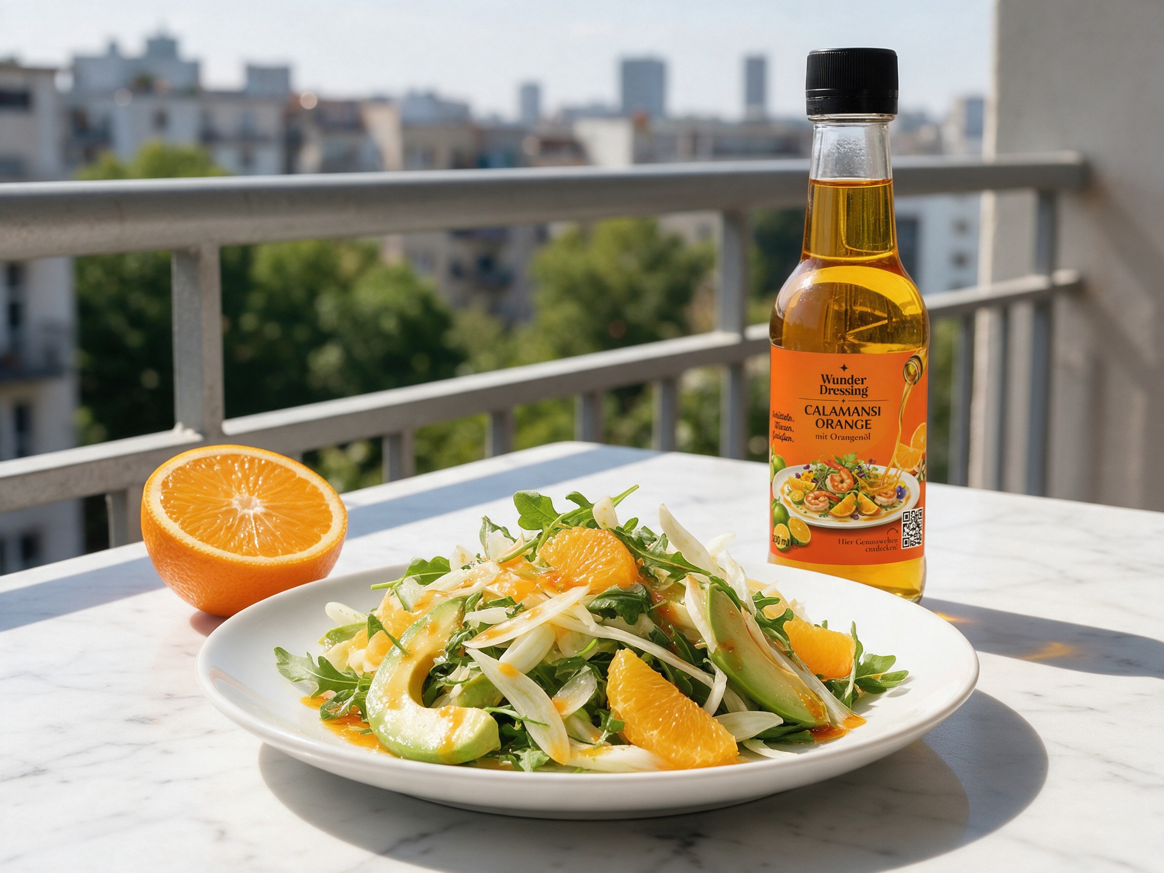 Avocado-Fenchel-Salat mit Orange – serviert mit Wunder Dressing Calamansi Orange