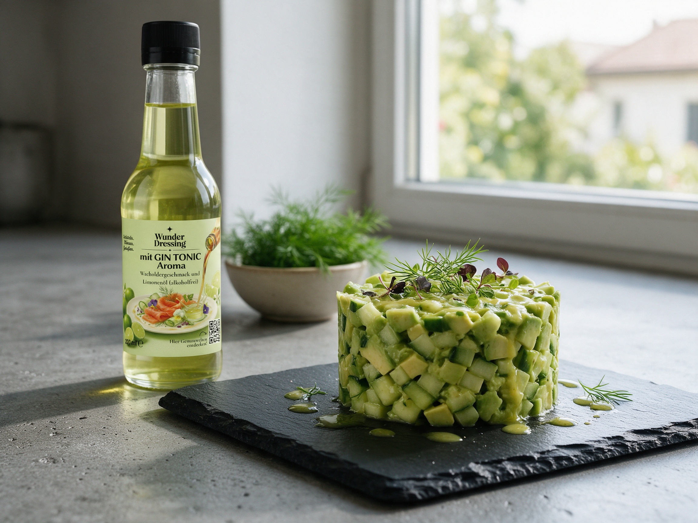 Avocado-Gurken-Tatar mit Kräutern – serviert mit Wunderdressing mit GIN TONIC Aroma