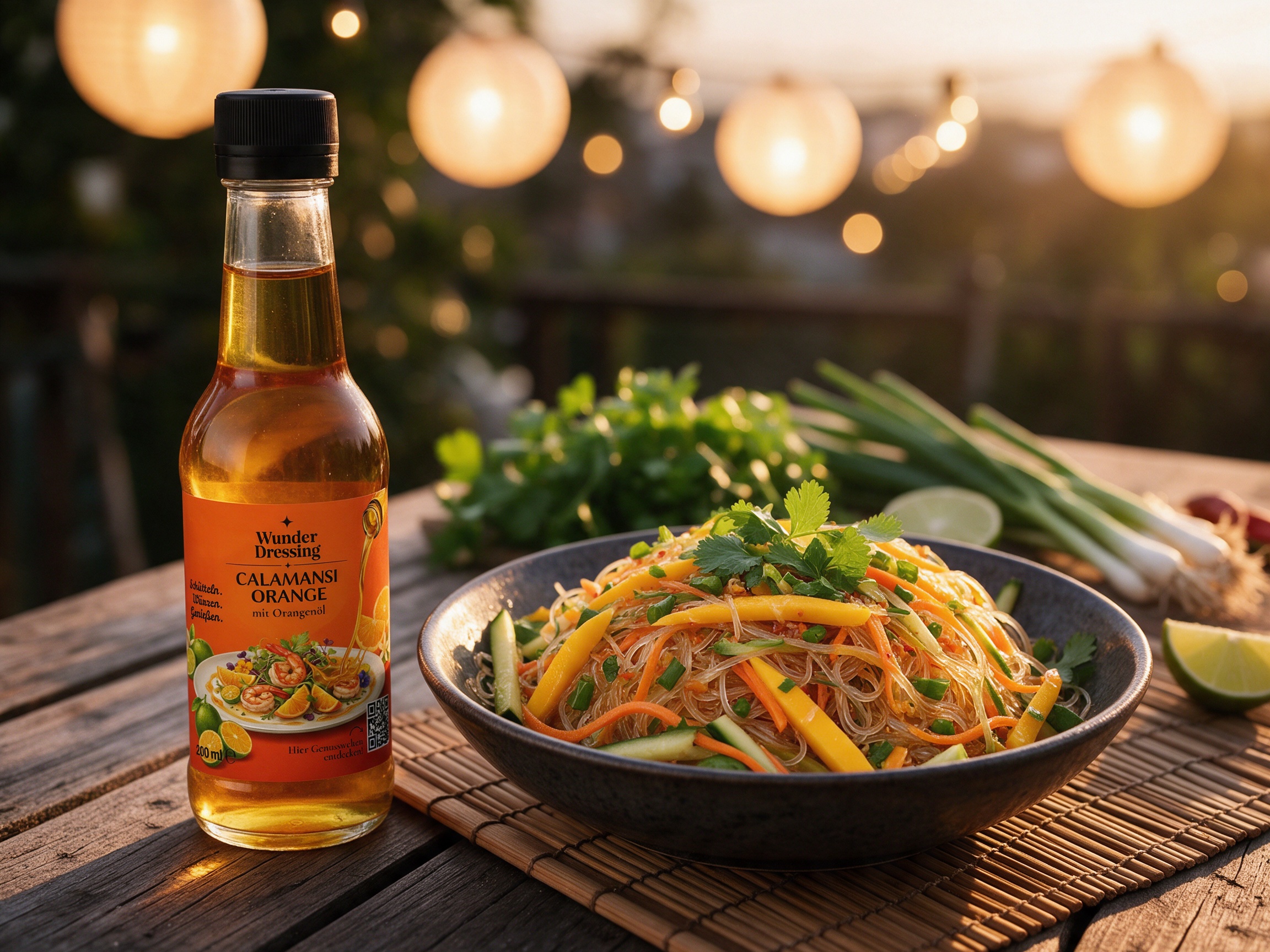 Glasnudelsalat mit Mango und Kräutern – serviert mit Wunder Dressing Calamansi Orange