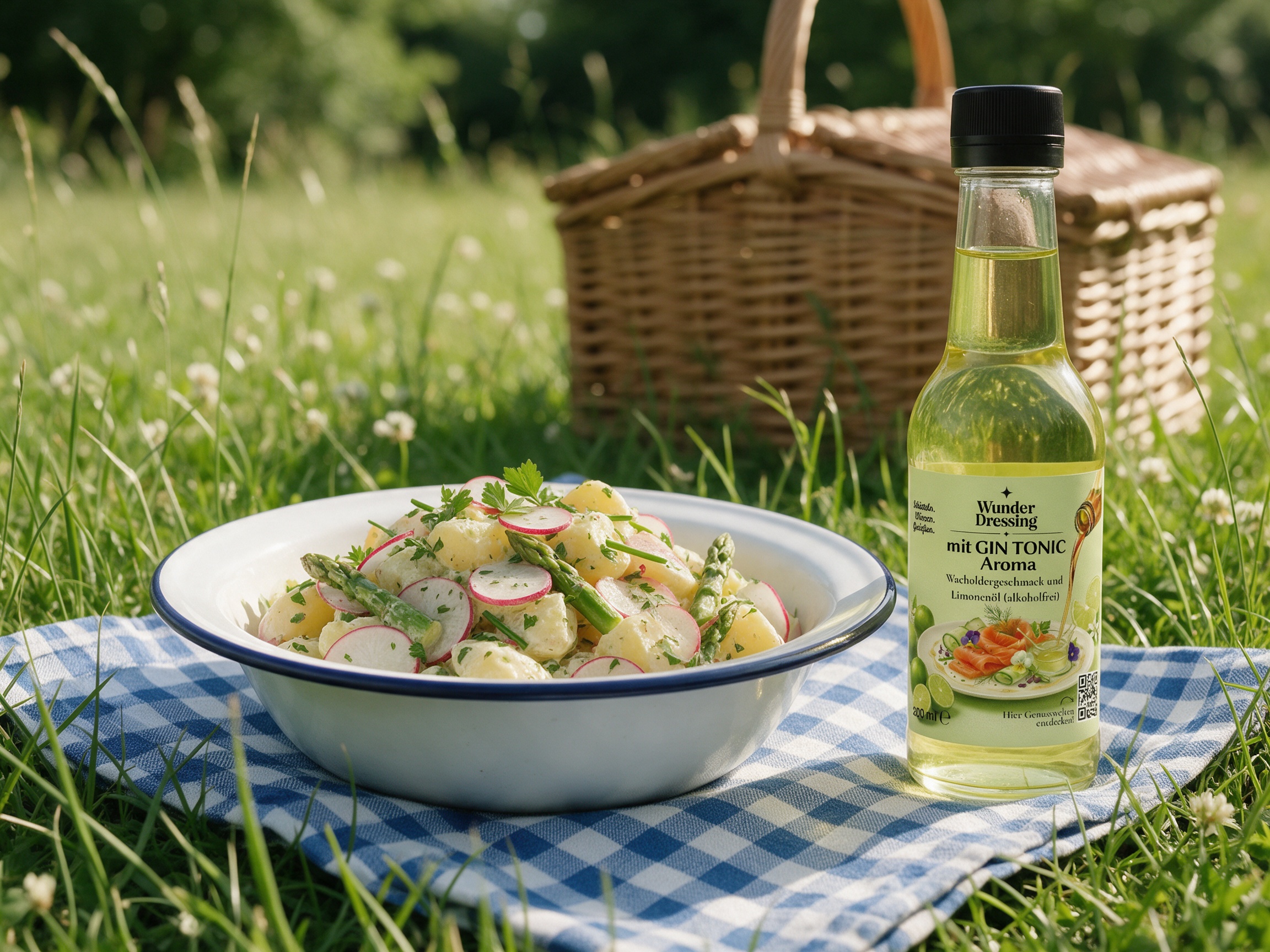 Kartoffelsalat mit Radieschen und grünem Spargel – serviert mit Wunderdressing mit GIN TONIC Aroma
