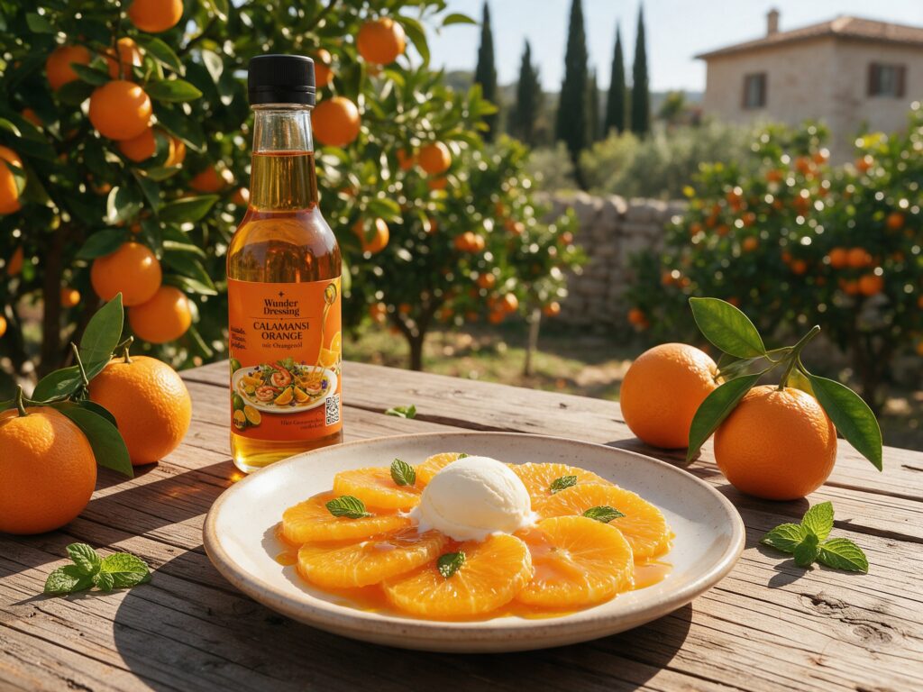 Orangen-Carpaccio mit Minze und Vanilleeis