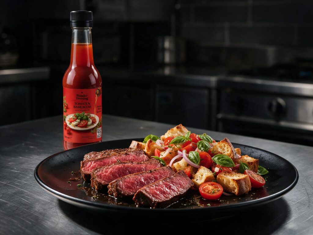 Rindersteak mit Tomaten-Brot-Salat