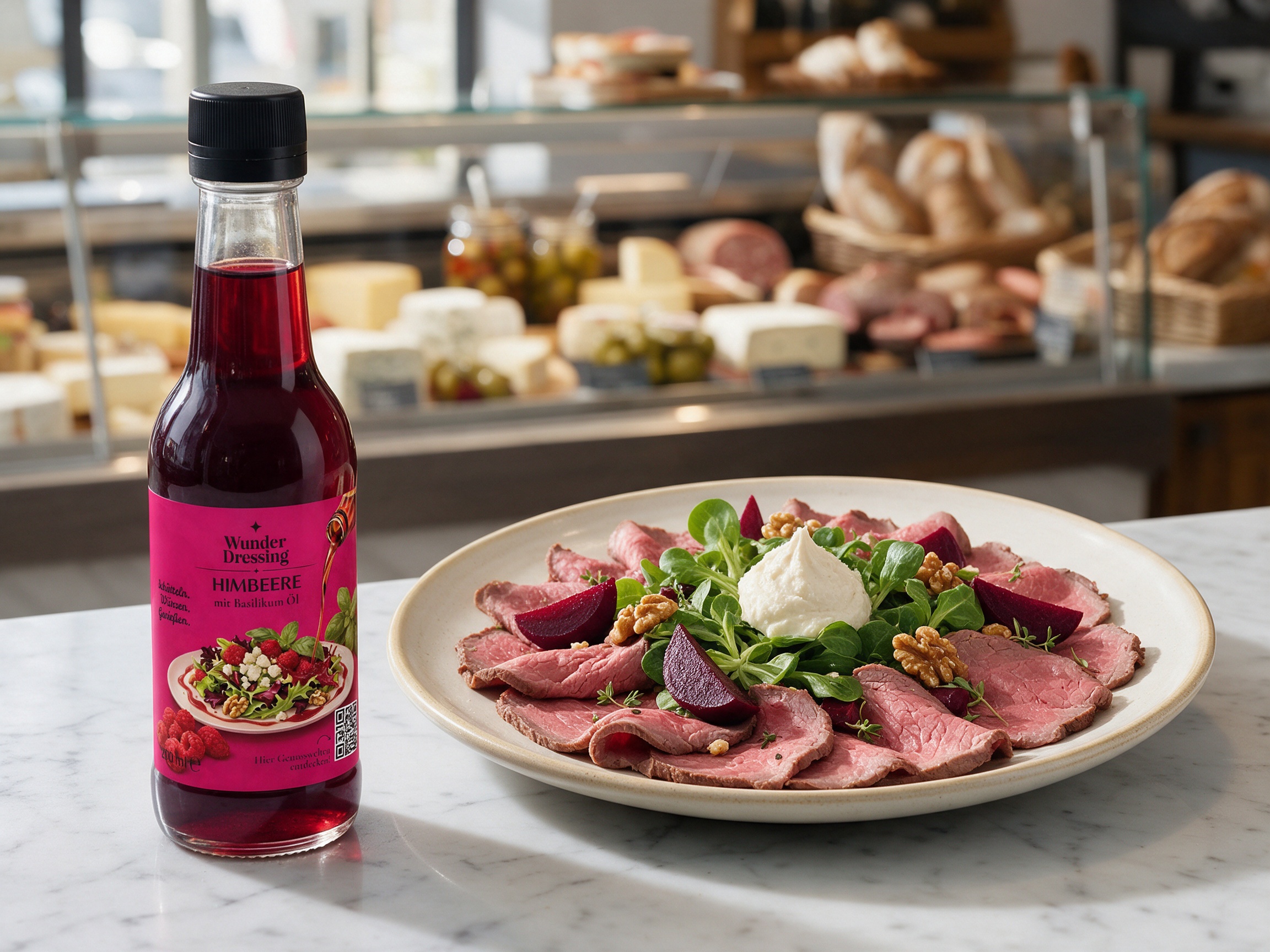 Roastbeef-Salat mit Roter Bete und Meerrettich – serviert mit Wunder Dressing Himbeere-Basilikum