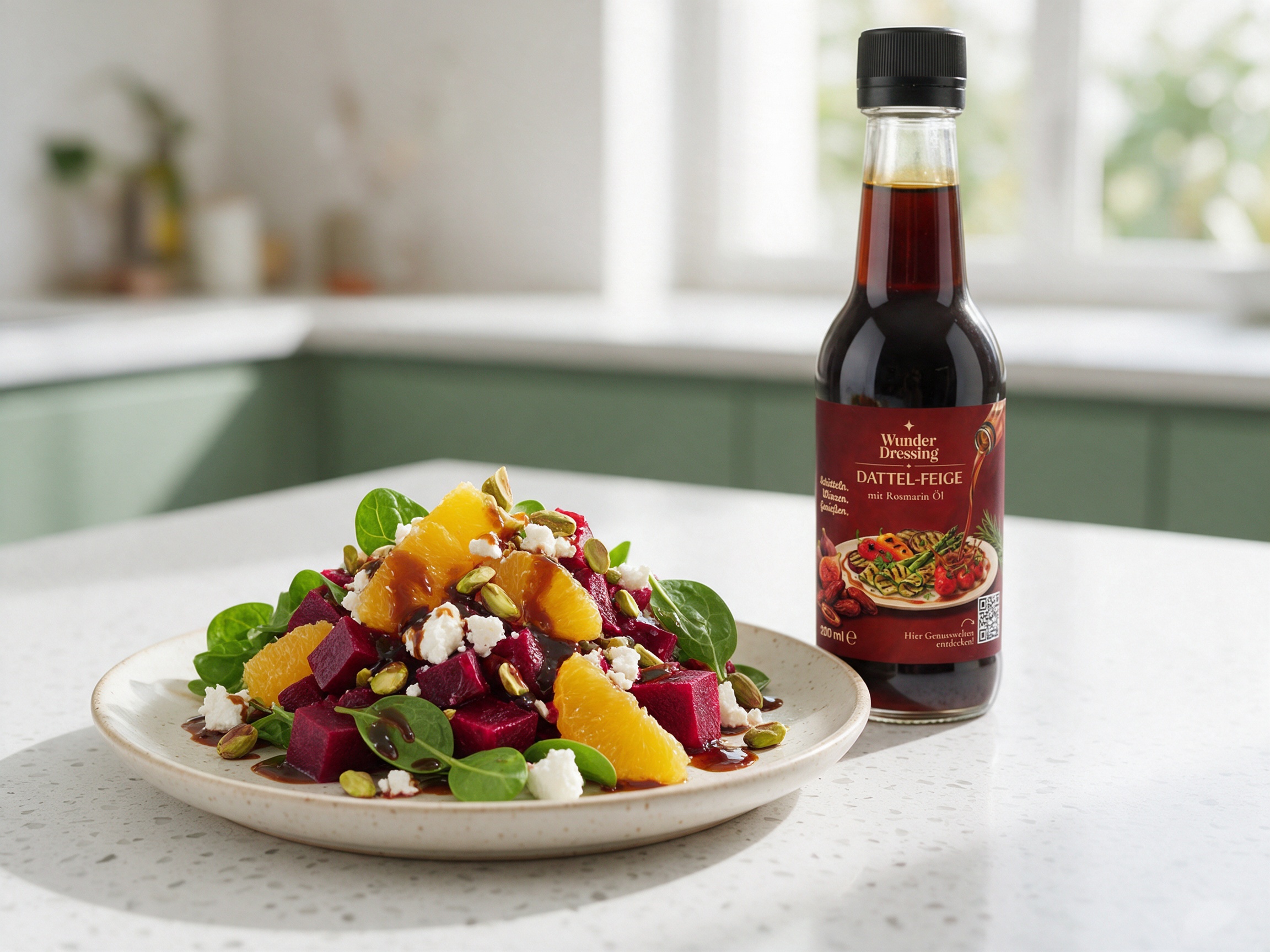 Rote-Bete-Salat mit Feta und Orange – serviert mit Wunder Dressing Dattel-Feige