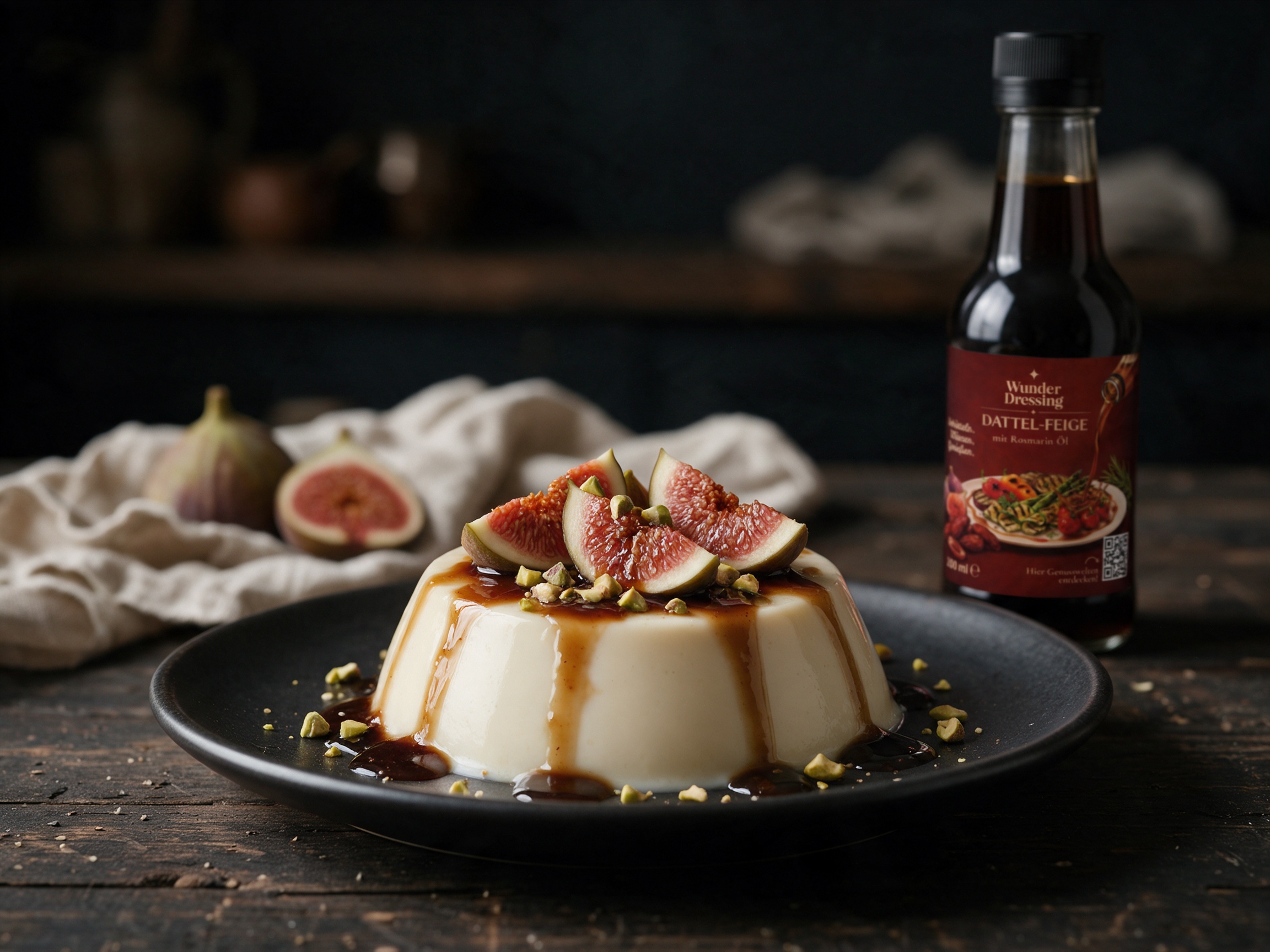 Vanille-Panna-cotta mit warmen Feigen – serviert mit Wunder Dressing Dattel-Feige