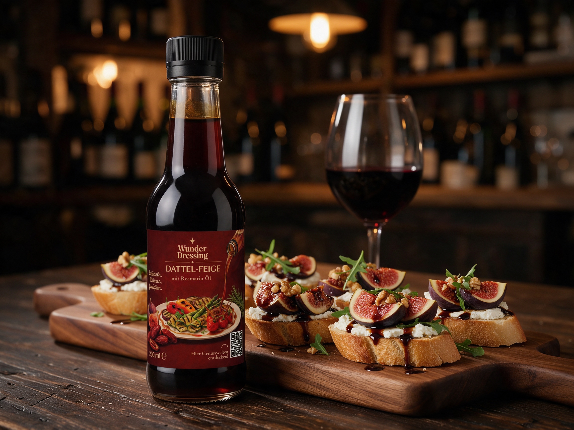 Ziegenkäse-Crostini mit Feige und Walnuss – serviert mit Wunder Dressing Dattel-Feige